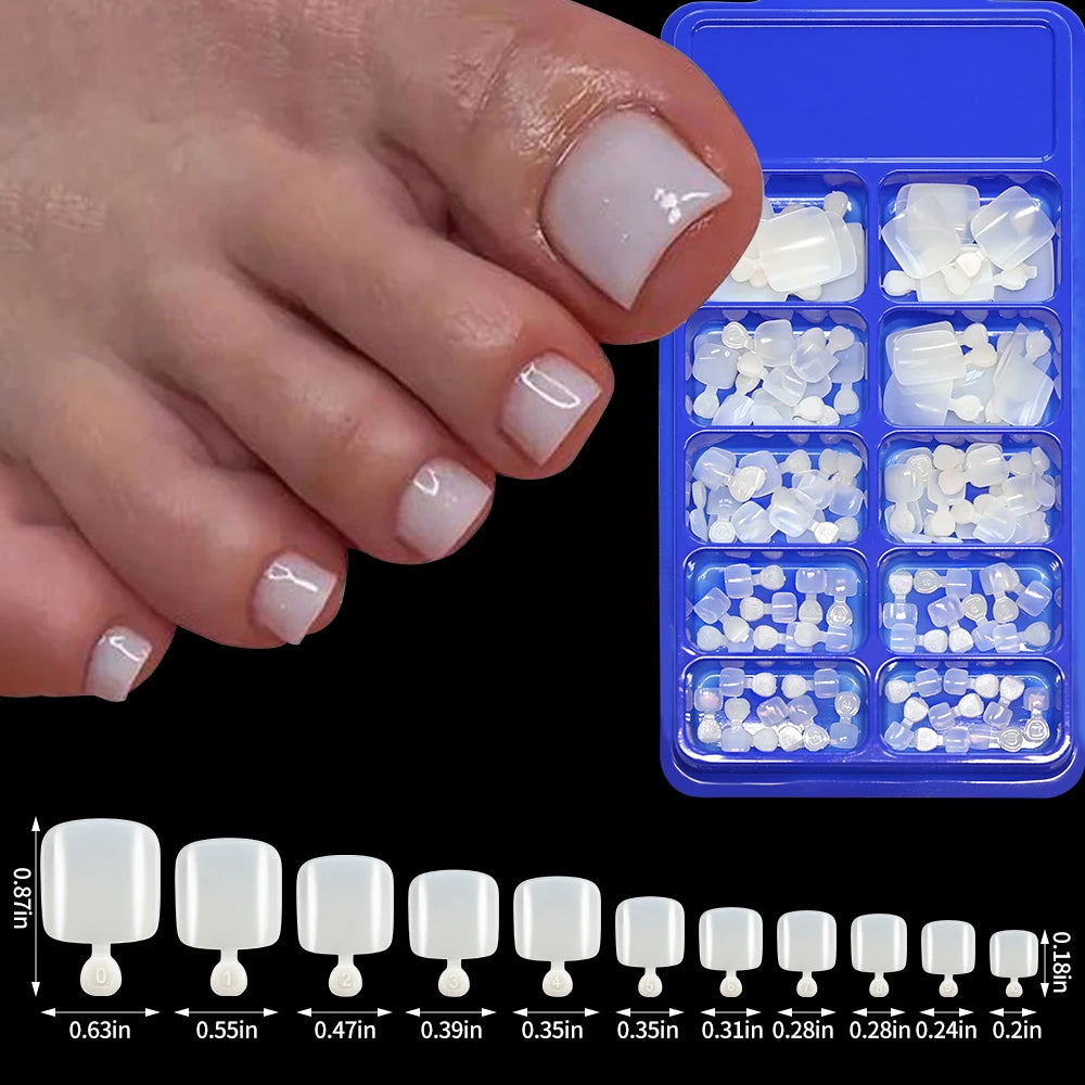 100Pcs Fake Toenail Natural Press On Toe Foot Rose Red Full Cover Square Nails Art Tips Artificial Acrylic Glossy False Toe Tips