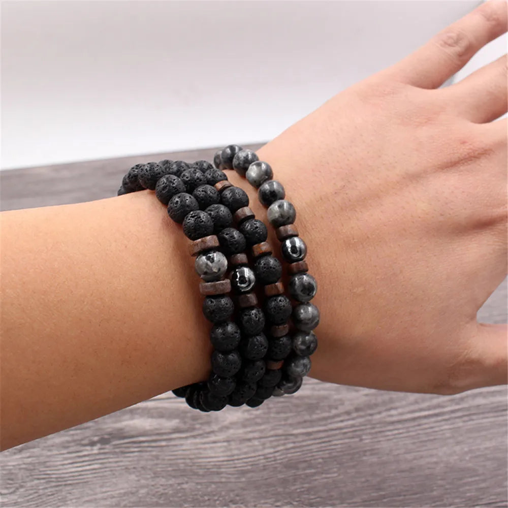 Volcanic Stone Bracelet for Men Lava Wooden  Beads Bracelet Tibetan Buddha Wrist Chain Women Men Jewelry Gift New Bracelets