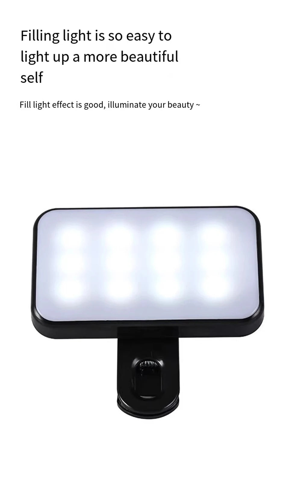 Portable Mini Selfie Fill Light Rechargeable Clip 3 Modes Adjustable Brightness On For Phone Laptop Tablet Meeting Make Up ﻿