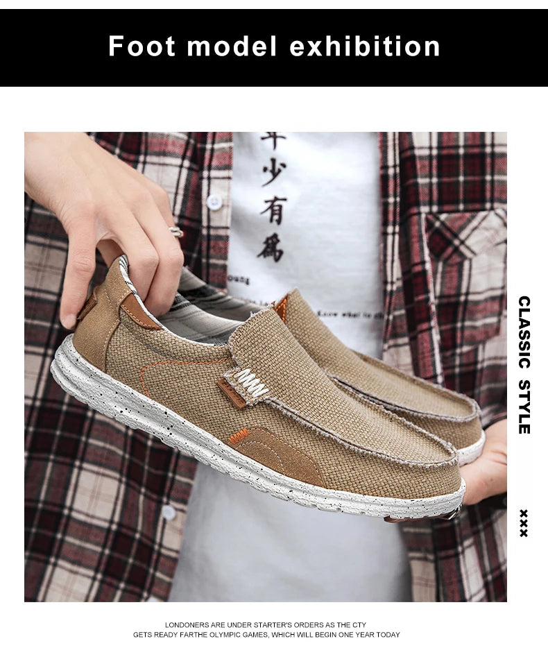 Summer Breathable Sneakers Men Canvas Shoes Slip On Loafers Men Comfty Casual Men Shoes Lightweight Flats Men Walking Zapatos