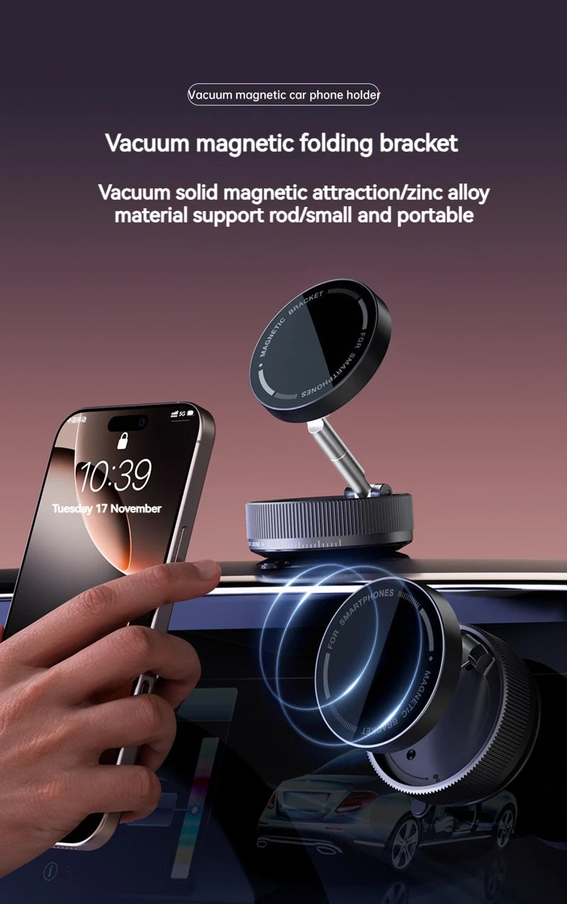 Vacuum Magnetic Car Phone Holder Foldable Suction Cup Kitchen Mirro Gym Bath Shower for Iphone 16 15 14 13 12 11 Pro Max Samsung