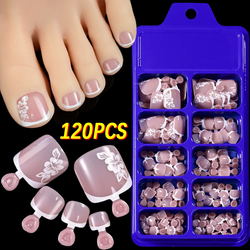 100PCS Short Square False Toenail Tips Full Cover White Artificial Fake Toenail Acrylic Foot Nail Art Tip Press on Toe Extension