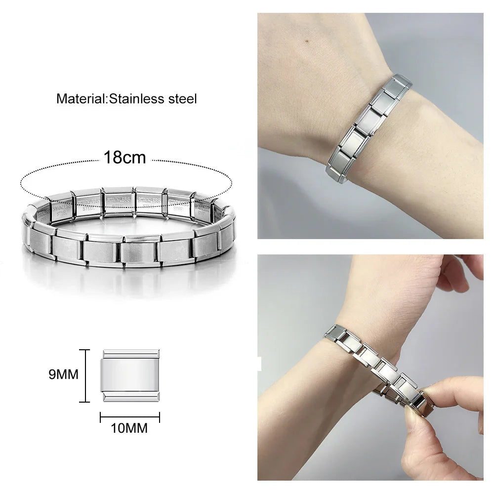 2025 Trendy 9mm Width Italian Charm Link Elastic Bracelet Fashion Stainless Steel Bangle Chain on Hand Factory DIY Making