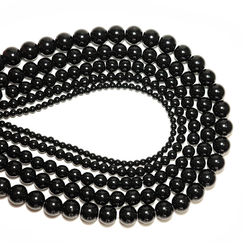 4/6/8/10/12mm Grade A Natural Obsidian Stone For Jewelry Making Black Shiny Round Loose Beads DIY Bracelet Necklace Wholesale
