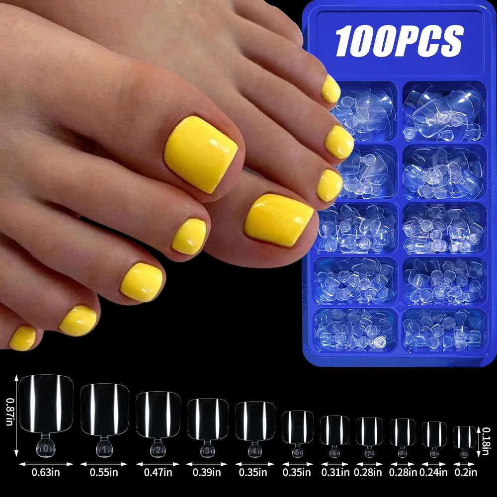 100Pcs Light Pink Press on Nails Short Medium Square Wearable Fake Nails Tips 10 sizes Full Cover False Nails Finger Decoration