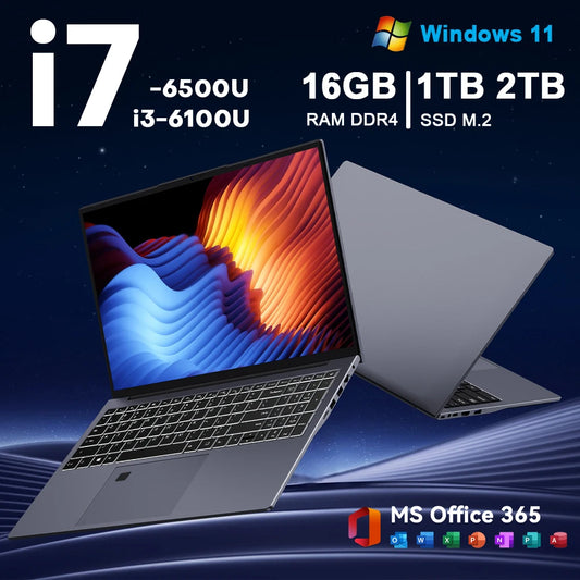 15.6" IPS Laptop Computer Intel Core i7 6500U i3 6100U Win11 Backlit Keyboard Fingerprint PC 16GB RAM 1TB SSD Notebook PC Gamer