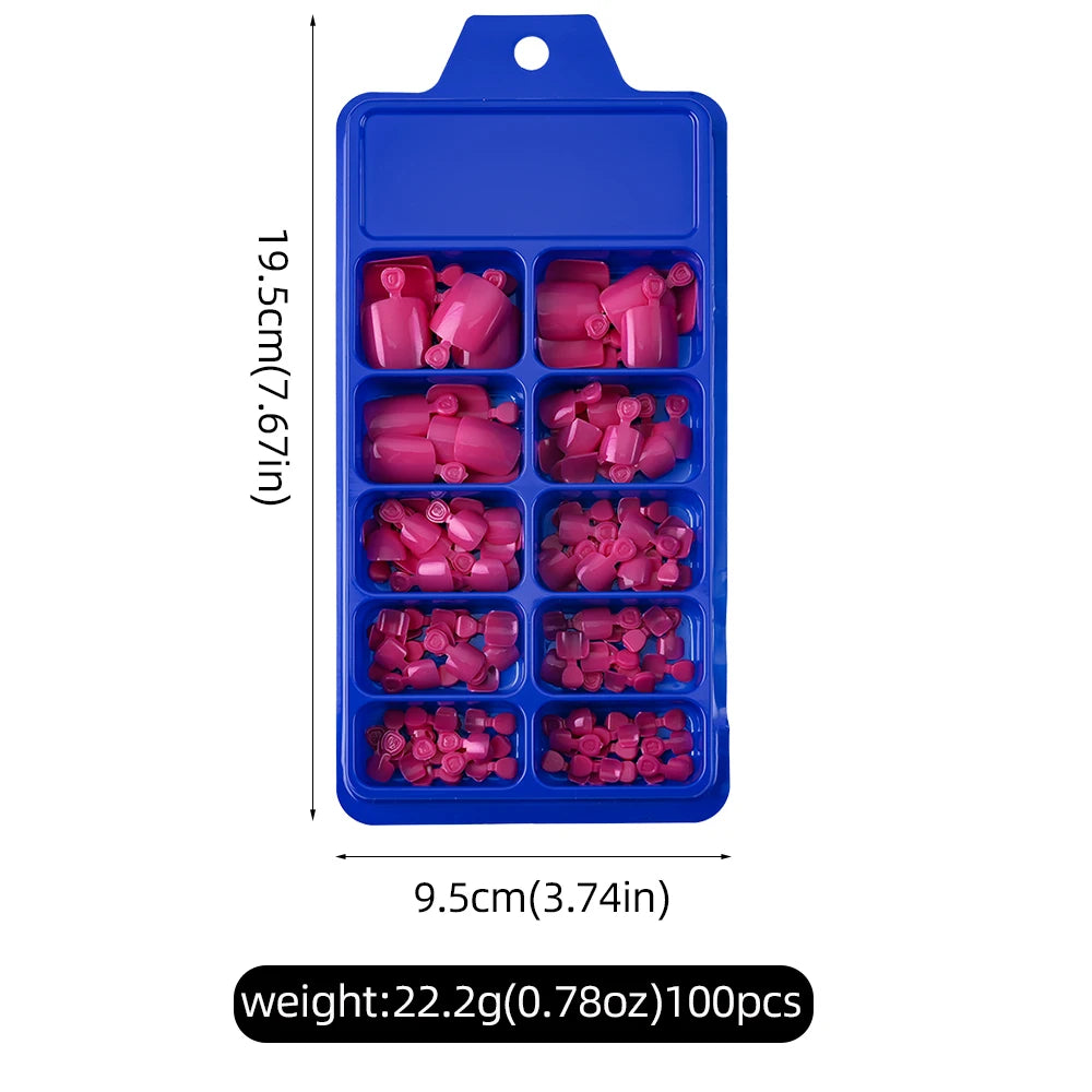 100Pcs Fake Toenail Natural Press On Toe Foot Rose Red Full Cover Square Nails Art Tips Artificial Acrylic Glossy False Toe Tips