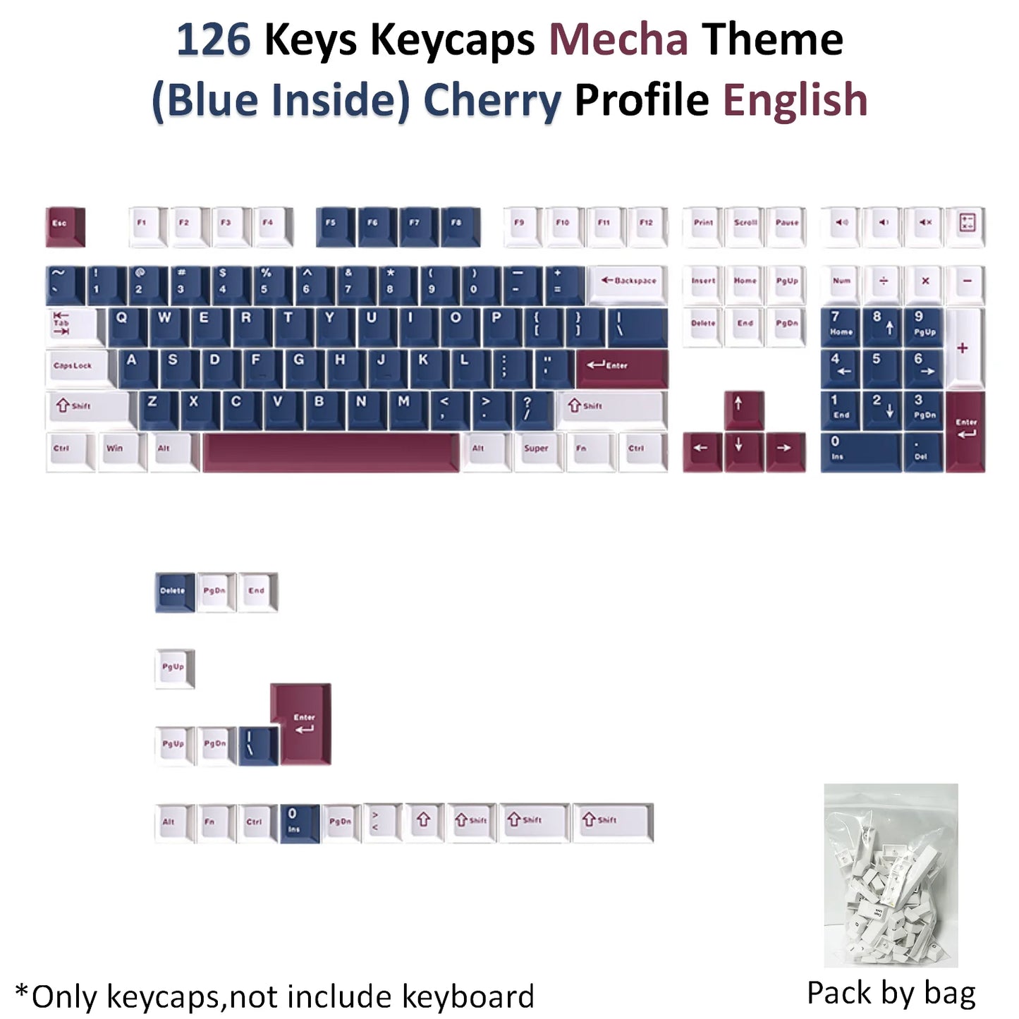 USLION 126 Keys Keycaps Three Color Mix Theme Cherry Profile English PBT Key Caps Set for Mechanical Keyboard