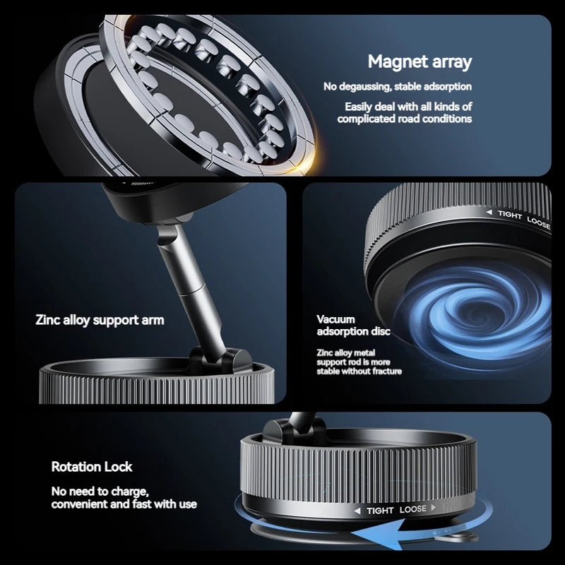 Vacuum Magnetic Car Phone Holder Foldable Suction Cup Kitchen Mirro Gym Bath Shower for Iphone 16 15 14 13 12 11 Pro Max Samsung