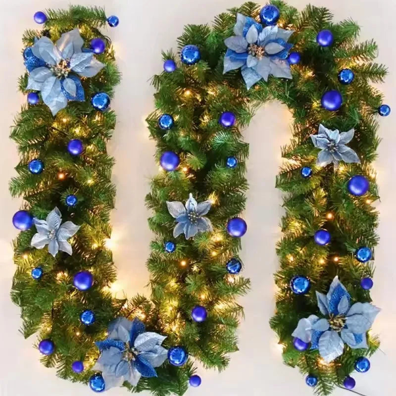2.7m Luxury Christmas LED Cane Wreath Decoration With Lanterns Green Artificial Christmas Tree Banner Party New Year's door Wrea