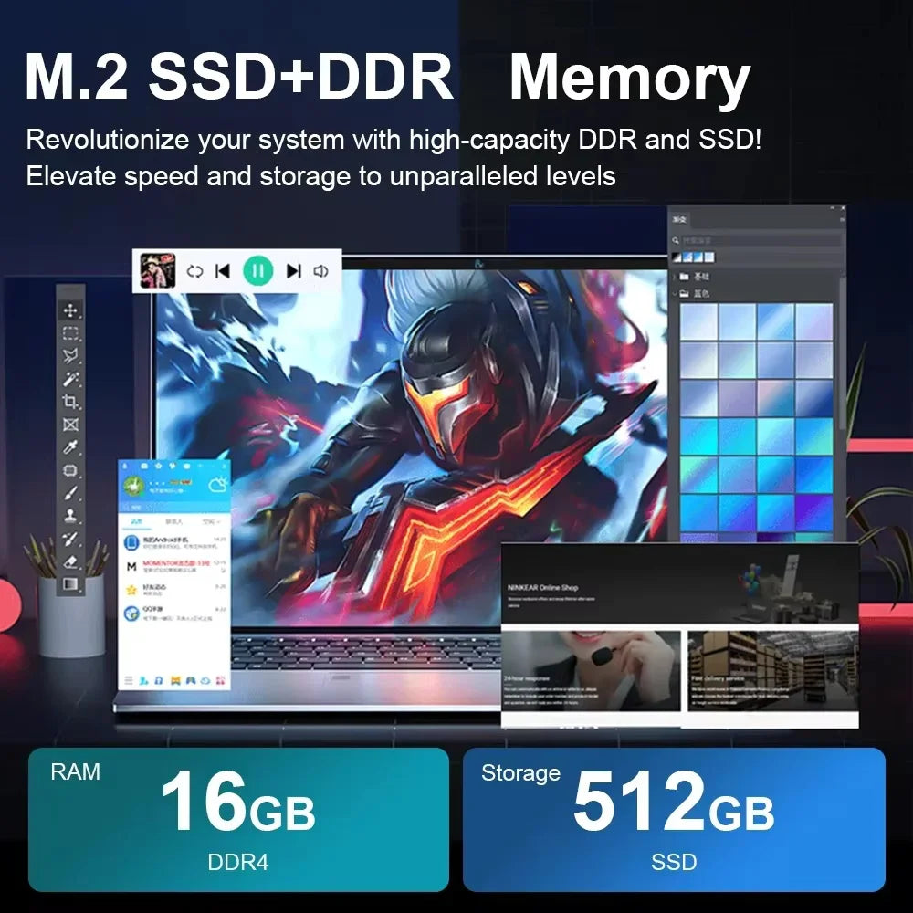 Windows 11 Pro 15.6" Laptop Computer Intel Celeron N4000 16GB DDR 1TB SSD Laptops Office Computer PC Fingerprint Unlock Notebook