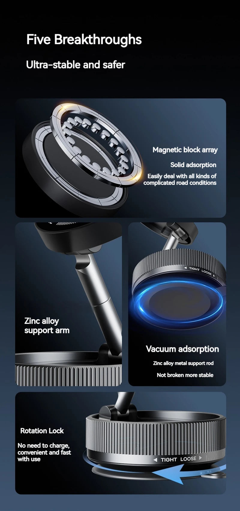 Vacuum Magnetic Car Phone Holder Foldable Suction Cup Kitchen Mirro Gym Bath Shower for Iphone 16 15 14 13 12 11 Pro Max Samsung