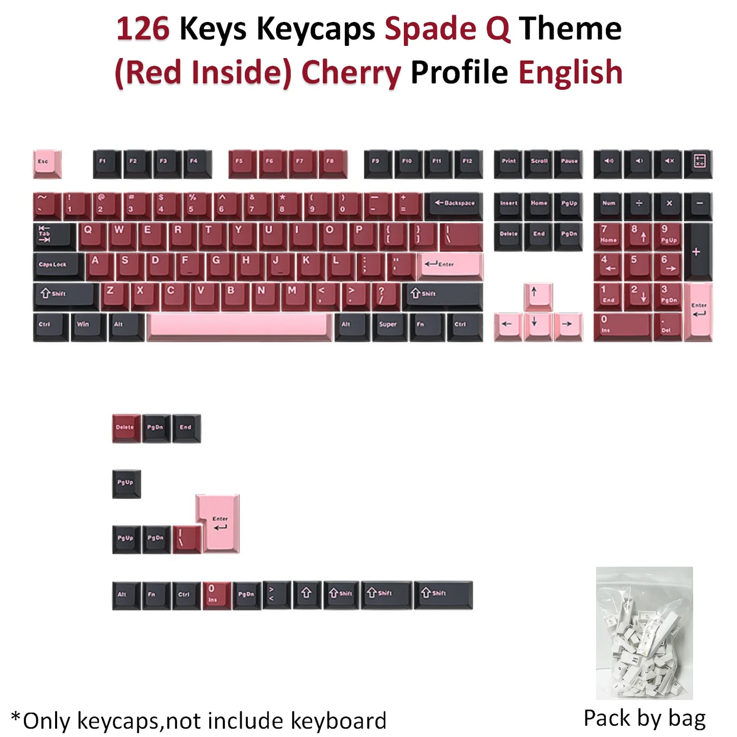 USLION 126 Keys Keycaps Three Color Mix Theme Cherry Profile English PBT Key Caps Set for Mechanical Keyboard
