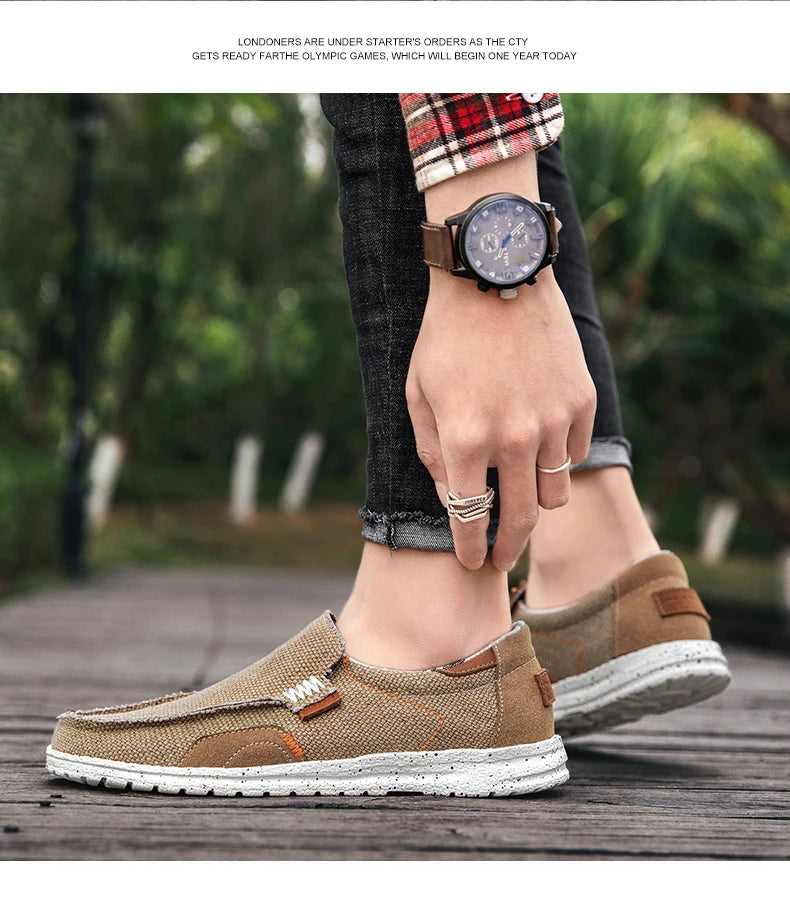 Summer Breathable Sneakers Men Canvas Shoes Slip On Loafers Men Comfty Casual Men Shoes Lightweight Flats Men Walking Zapatos