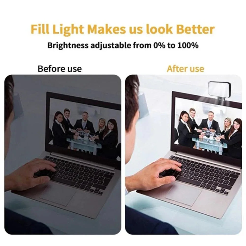Portable Mini Selfie Fill Light Rechargeable Clip 3 Modes Adjustable Brightness On For Phone Laptop Tablet Meeting Make Up ﻿