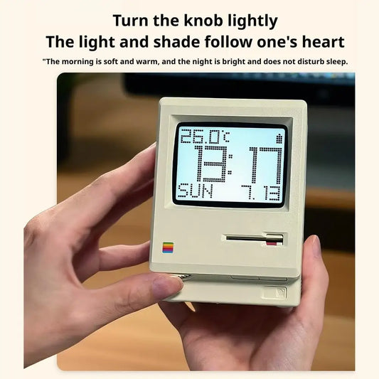 Retro Macintosh Shaped LCD Electronic Alarm Clock with Backlight Desktop Calendar Digital Thermometer Clock Snooze Table Clock