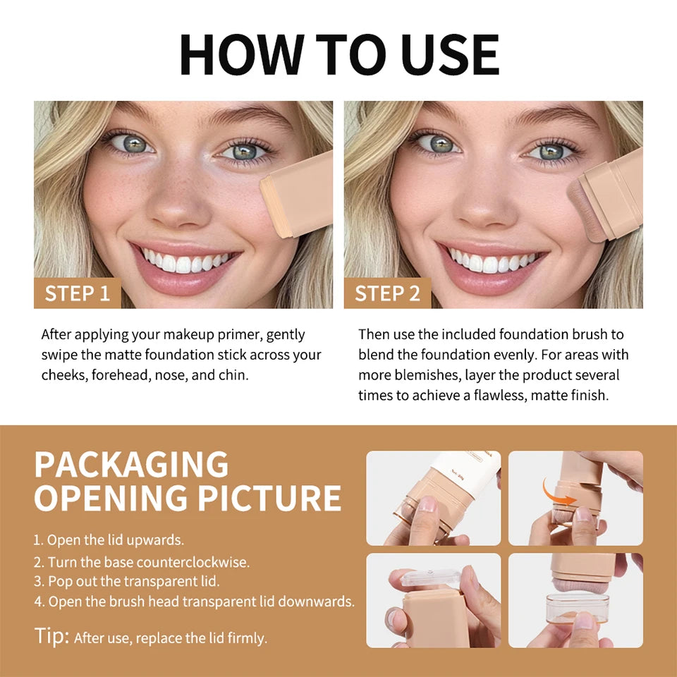 Stick Foundation Balm Serum Boosted Skin Tint Foundation Stick Smooth Plumper Hight Coverage Travel Bronze Foundation Stick Make