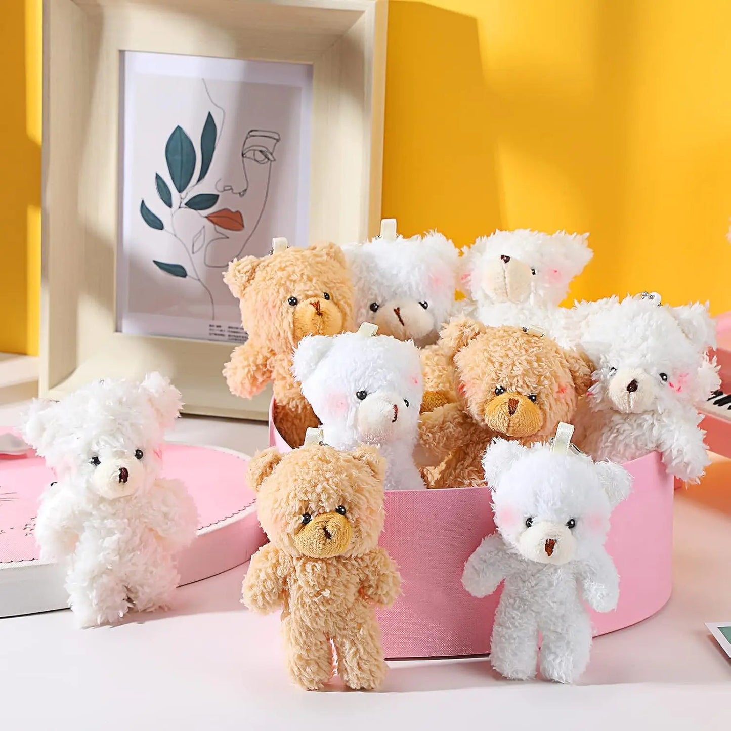 10Pcs/lot Plush Teddy Bears Toys 12cm Cute Animal Stuffed Dolls Kawaii Girl Blush Bear Keychain Christmas Birthday Party Gifts
