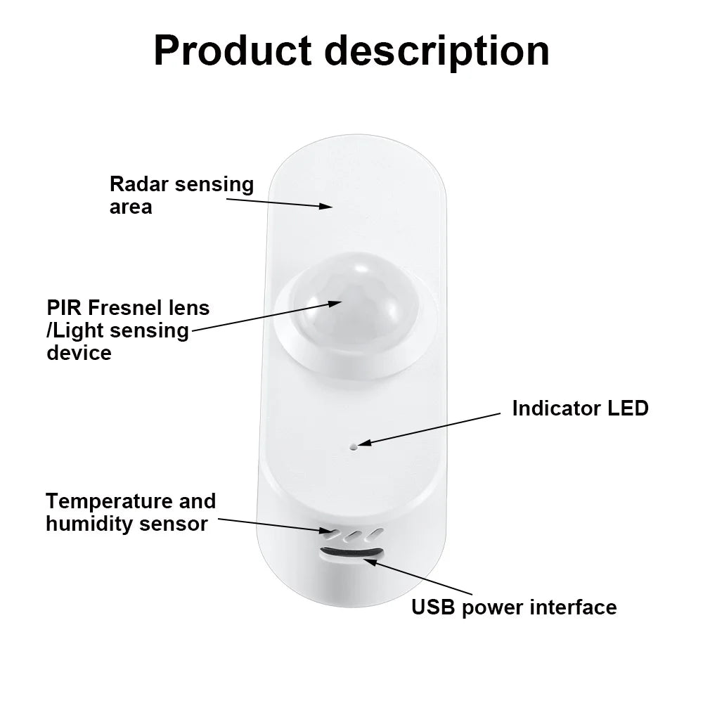 Smart Zigbee Human Presence Sensor 24G Mmwave Radar Motion Light Detector Smart Home Optional Temperature And Humidity Detection