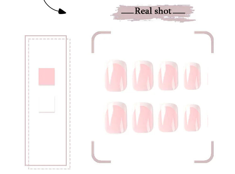 Simple White French Wearable Long Square Fake Nails Full Cover Detachable Finished False Nails Press on Nail with Glue Wholesale