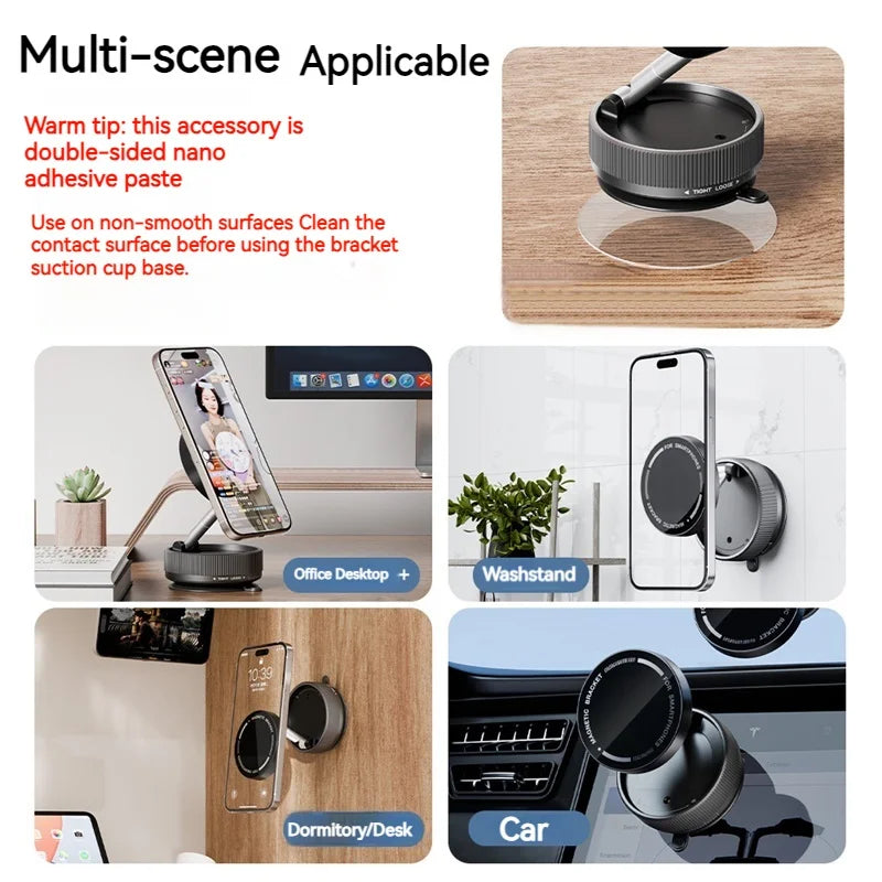 Vacuum Magnetic Car Phone Holder Foldable Suction Cup Kitchen Mirro Gym Bath Shower for Iphone 16 15 14 13 12 11 Pro Max Samsung