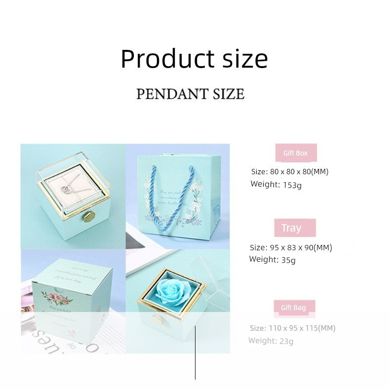 Personality Lettering Stainless Steel Double Ring Heart Necklace Rotating Rose Jewel Case and Packing Box Reversible Necklace Box