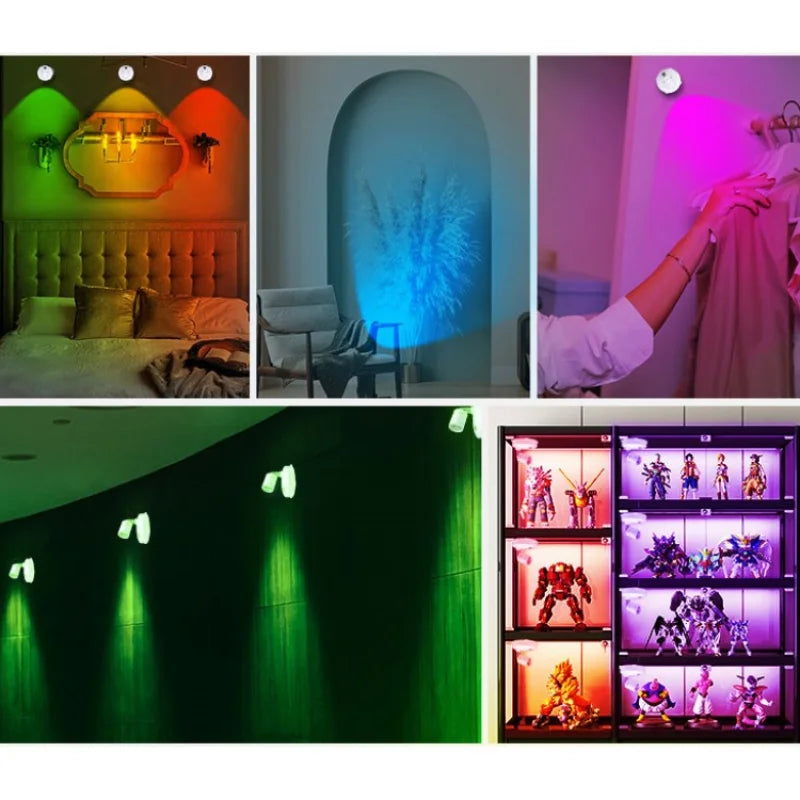Indoor Wireless Led Spotlight Battery Powered Lights Wireless Wall Decoration Accent Light Mini RGB Spotlight For Lighting Home