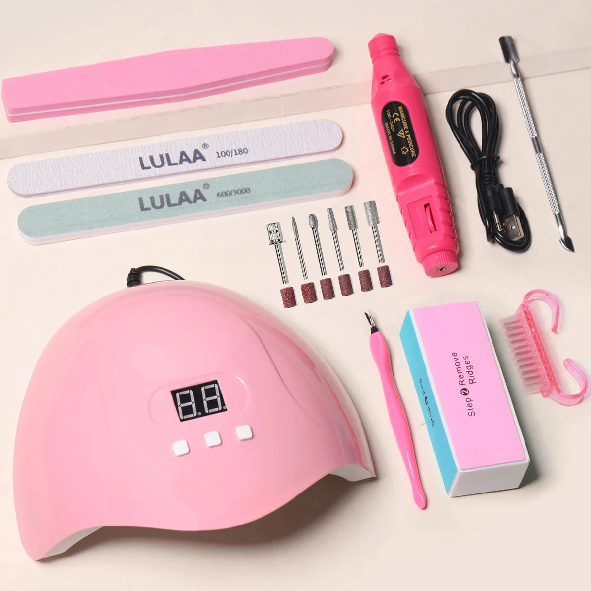YIKOOLIN 46-Piece Essential Manicure Tool Set With LED UV Nail Lamp Gel Curing Machine Electric Nail File Drill Manicure Tools