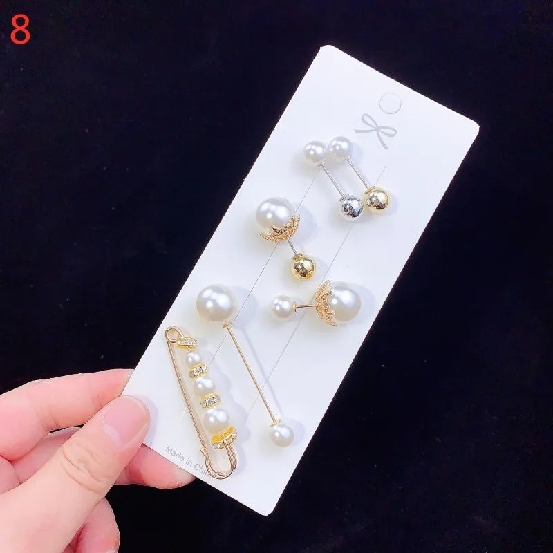 Pearl Brooches Set Waist Buckle Cardigan Jeans Button Brooch Pins Women Sweater Coat Anti Fall Pearls Clothes Pin Decoration