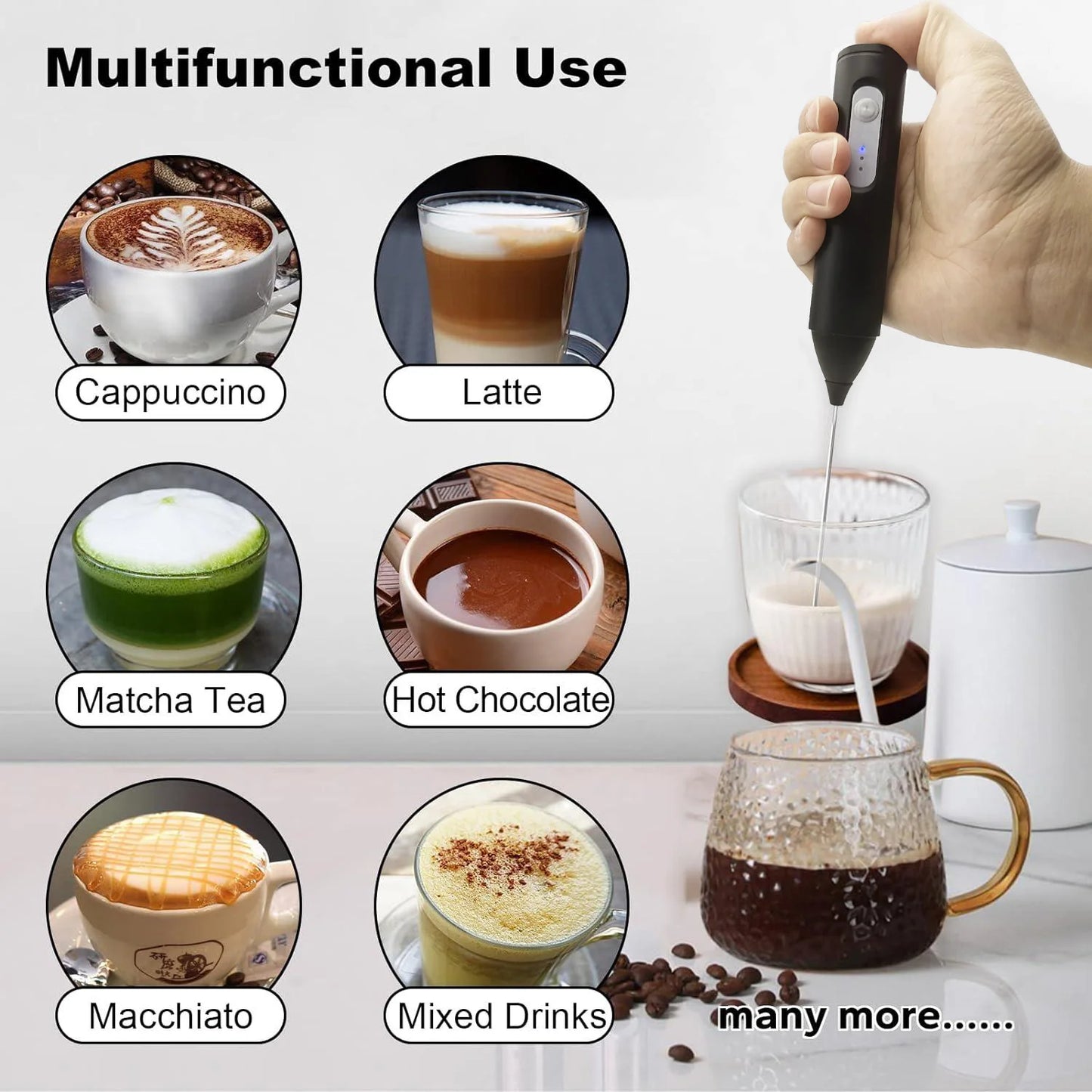 Wireless Milk Frother Electric Type-C Handheld Blender Stainless Steel Mini Coffee Maker Whisk Mixer For Coffee Cappuccino Cream