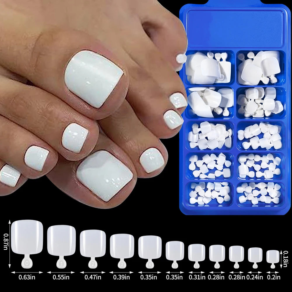 100Pcs Fake Toenail Natural Press On Toe Foot Rose Red Full Cover Square Nails Art Tips Artificial Acrylic Glossy False Toe Tips