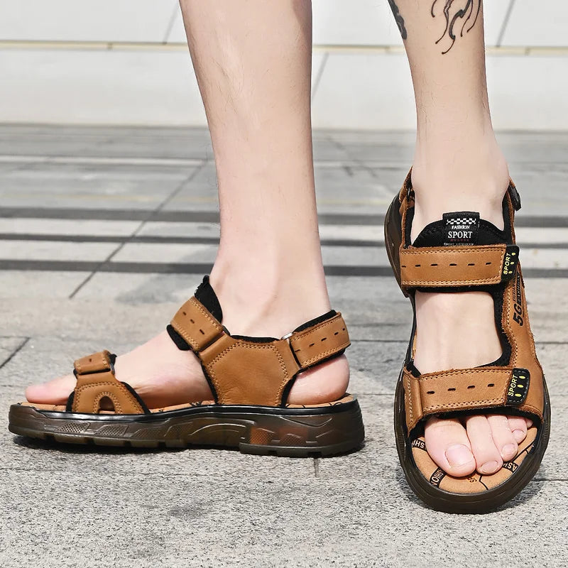 2023 Men Sandals Leather Men Summer Shoes Man Casual Comfortable Barefoot Sandals Men Pentoufle Homme Summer Sandals Men