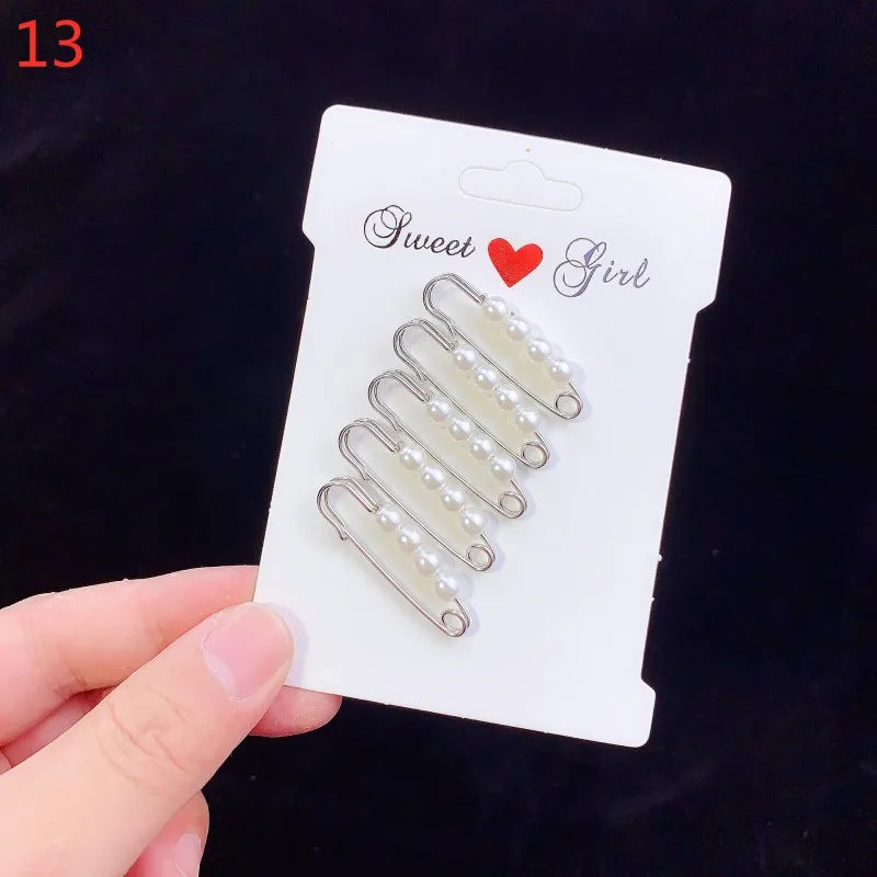 Pearl Brooches Set Waist Buckle Cardigan Jeans Button Brooch Pins Women Sweater Coat Anti Fall Pearls Clothes Pin Decoration