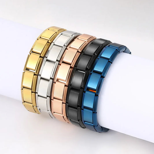 Trendy Square Italy Stainless Steel Bracelets For Women Men HipHop Metal Italian Modules Stretchable Gift Birthday Party Jewelry