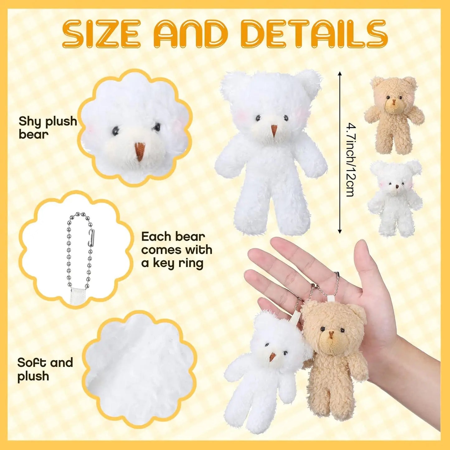 10Pcs/lot Plush Teddy Bears Toys 12cm Cute Animal Stuffed Dolls Kawaii Girl Blush Bear Keychain Christmas Birthday Party Gifts