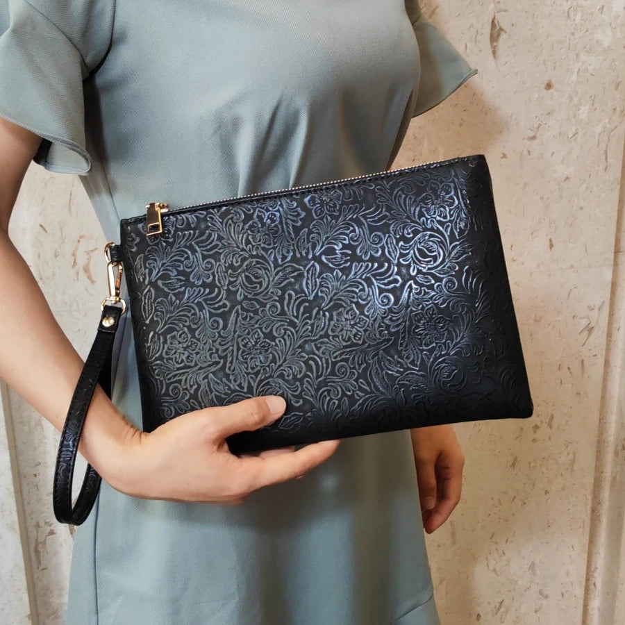 Vintage Relief patterned women Clutches phone envelope clutch purse PU leather Lady Handbag wallet bolsa feminina