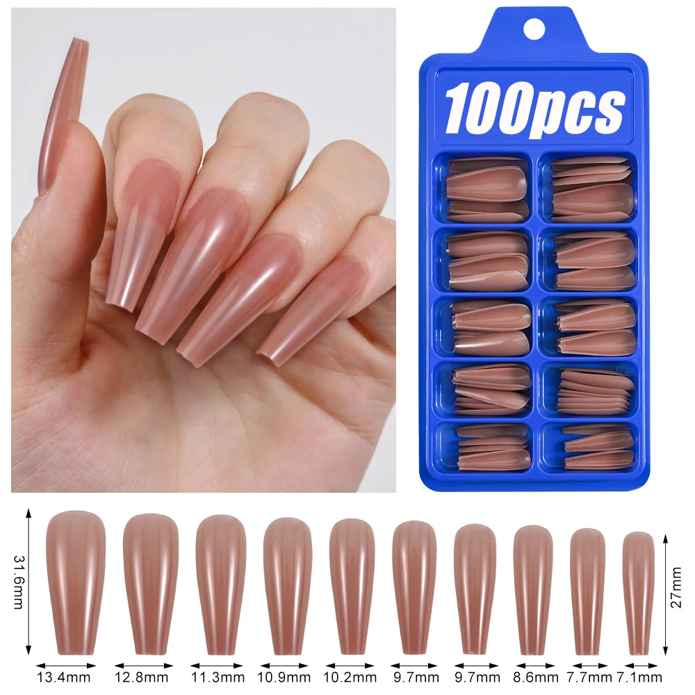 100Pcs Light Pink Press on Nails Short Medium Square Wearable Fake Nails Tips 10 sizes Full Cover False Nails Finger Decoration