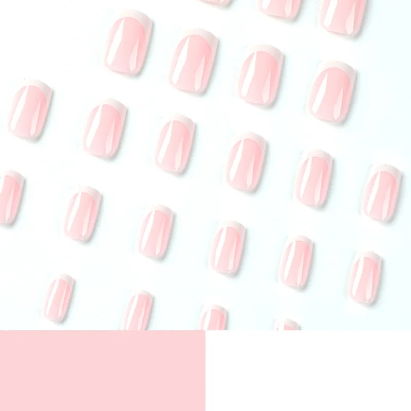 Simple White French Wearable Long Square Fake Nails Full Cover Detachable Finished False Nails Press on Nail with Glue Wholesale