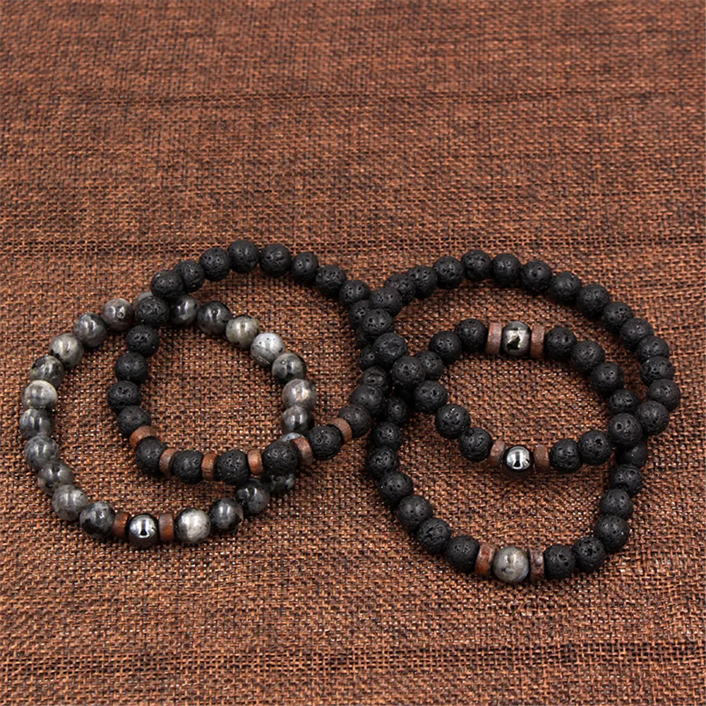 Volcanic Stone Bracelet for Men Lava Wooden  Beads Bracelet Tibetan Buddha Wrist Chain Women Men Jewelry Gift New Bracelets
