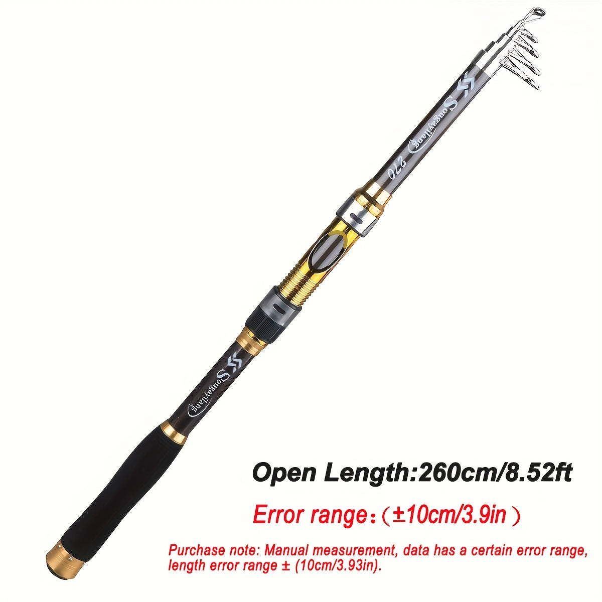 [Quality Construction] Sougayilang Ultralight Carbon Fiber Spinning Fishing Rod - Portable, Medium Action, 6.72-9.84ft Extendable Length, Black & Golden with Comfort Grip Handle - Ideal for All Anglers