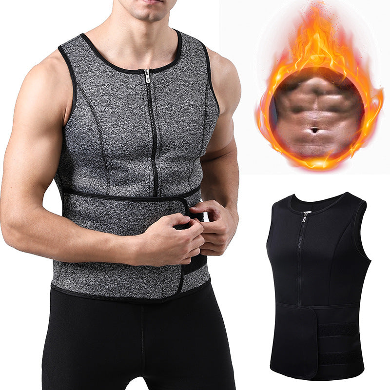 TKPARK Men's Adjustable Compression Tank Top & Waist Trainer - High-Elasticity Workout Shirt with Back Support, Sleeveless Gym Shaper Vest, Zipper Closure & Belt for Fitness Training, Fitness Compression Wear | Sleeveless Tan