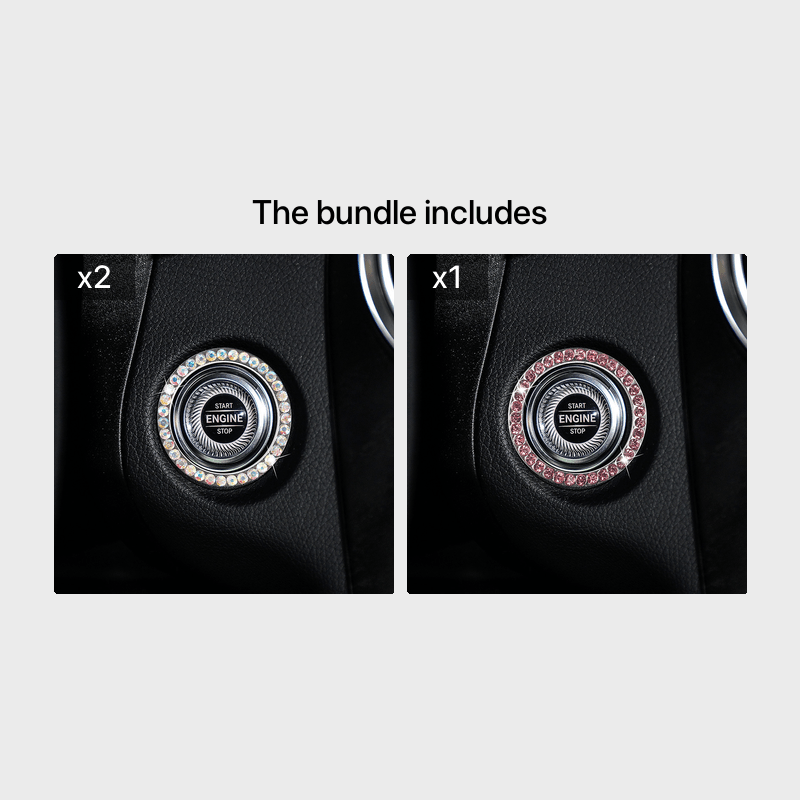 Zinc Alloy Ignition Button Cover with Sparkle Effect - "START STOP" Design, Plated, Easy Installation, Fits Most Vehicles, Ignition System Upgrade | Sparkling Button Cover | Glossy Finis