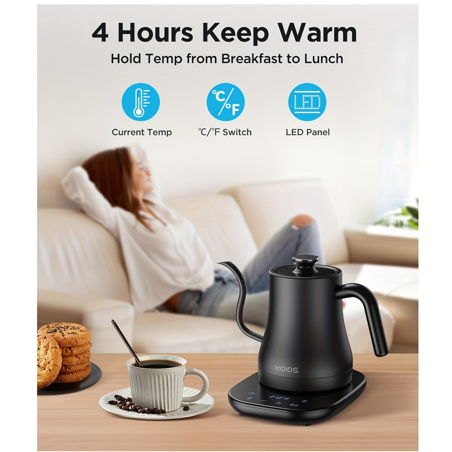 [27oz Rapid Heating Electric Kettle] Gooseneck Electric Kettle With Temperature Control, 27oz Rapid Heating Electric Kettle For Pour Over Coffee/Tea, Auto Shut Off & Boil-Dry Protection, 4H Keep Warm, Stainless Steel Inner, M