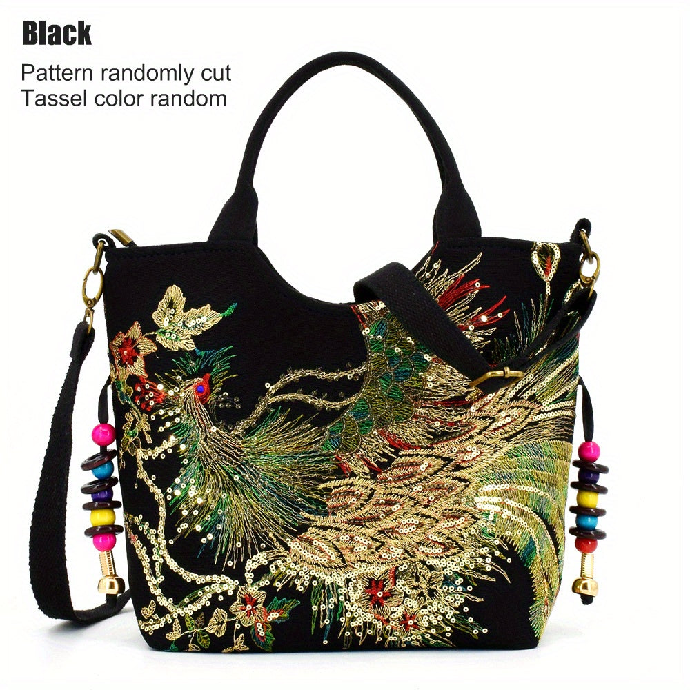 [Fashion Satchel] Retro Style Wo 'S Embroidered Satchel Bag | Fashion Double Handle Purse with Removable Strap
