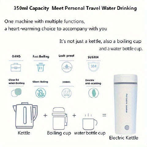 1pc 350ML Rapid Boil Electric Kettle - Fast Heating, Detachable US Plug, Automatic Shut-Off, Portable for Business Trips, Travel, Office, Home Use - Compact, Safe, and Energy Efficient