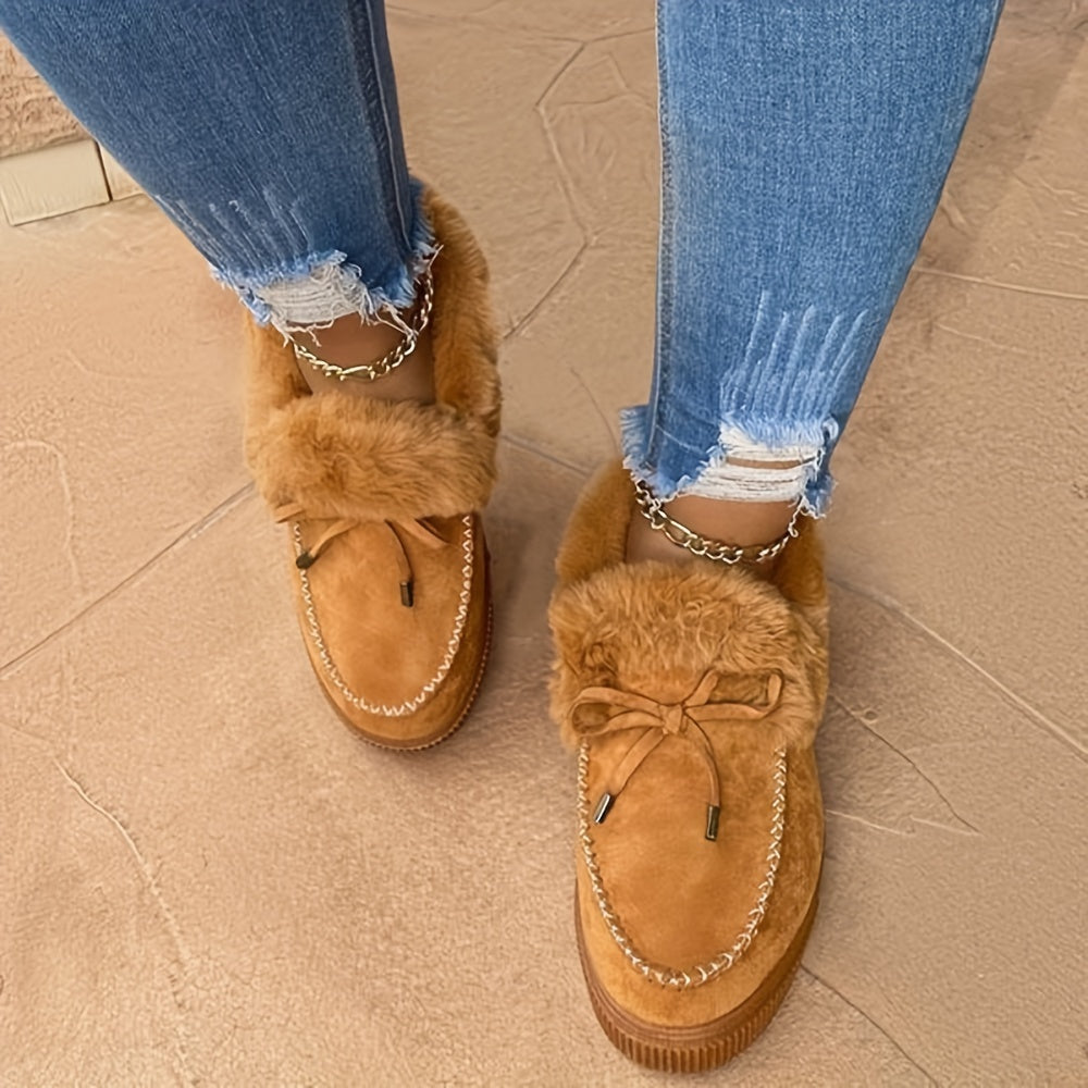 Women's Plush Faux Fur Winter Ankle Boots - Slip-On Snow Boots with Round Toe, Soft Fabric Upper & Lining, Non-Slip Rubber Sole - Plus Size Available in Vibrant Pink for Cold Weather Comfort, Cozy Indoor Slippers, Fashionable